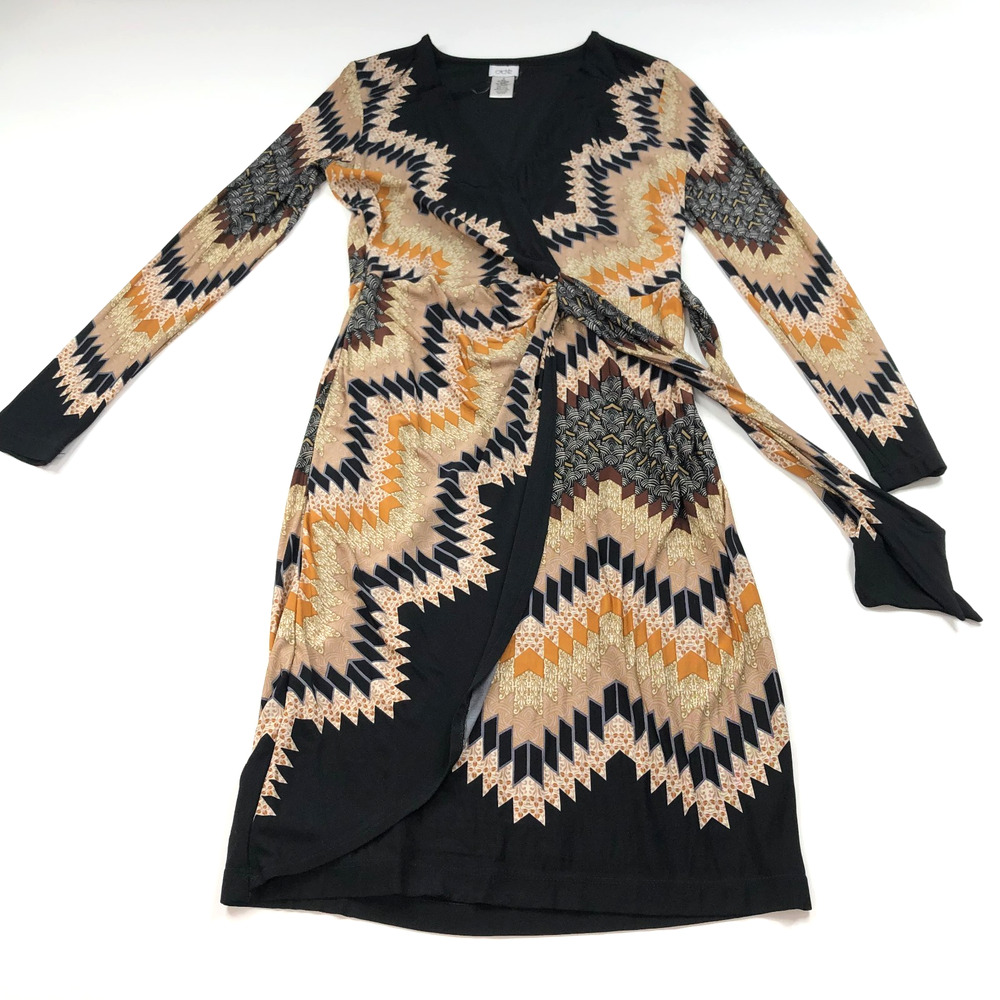 Cache 8 Faux Wrap Viscose Tie Above Knee Dress All Over Print Black